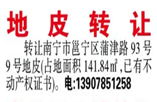 南宁市邕宁区蒲津路93号142平米地皮转让